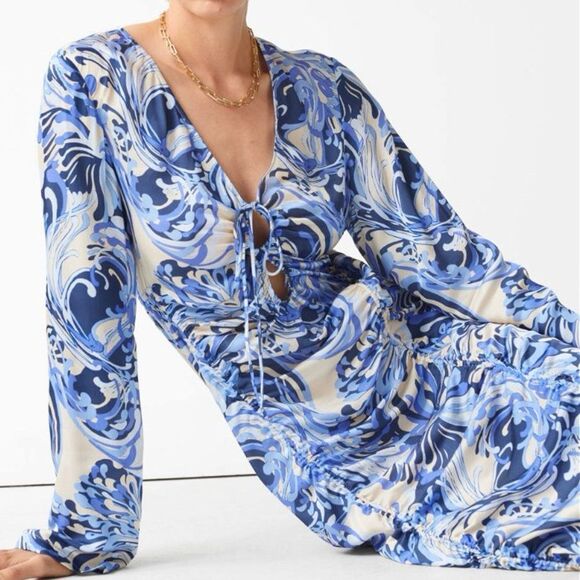 & OTHER STORIES Midi Dress in Blue Print Size 0 - Picture 6 of 15